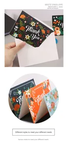 Close-up of floral Thank You cards with envelopes, featuring high-quality color printing