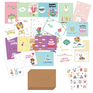 Cartoon Happy Birthday Greeting Cards With Envelopes And Stickers Cute Animals Cake Pattern Message Cards For Kids Friends Party Stationery