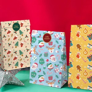 Christmas gift paper bag set with Santa patterns and festive sealing stickers