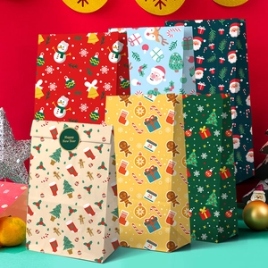 Christmas Paper Gift Bags With Round Stickers Santa Claus Snowman Reindeer Patterns Festive Holiday Party Favor Packaging Supplies