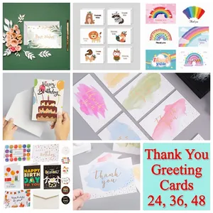 Assorted greeting cards set with Thank You and Birthday themes including white envelopes