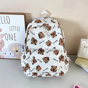 Capybara Print Nylon Casual Backpack Large Capacity School Bag For Women Students Travel Bookbag With Multiple Pockets