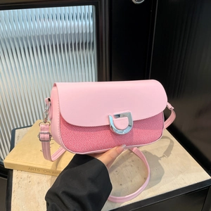Borsa a Tracolla da Donna in Pelle PU Patchwork Borsa a Spalla Minimalista Con Fibbia in Metallo a D Borsa a Mano Pendolare