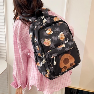 Cute Capybara Print Backpack For Girls Students Large Capacity Nylon Schoolbag Cartoon Animal Travel Backpack Casual Teenager Daypack