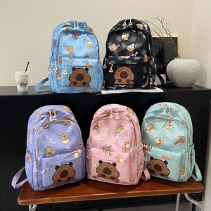 Large capacity backpack for students featuring cute cartoon capybara patterns in five colors