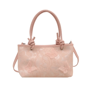 Borsa rosa in stile cinese con ricami in pizzo e applicazioni di farfalle tridimensionali