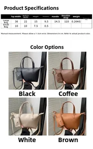 Detailed size chart and specifications for vintage PU leather bucket bag set with pouch