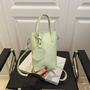 Women Minimalist PU Leather Small Crossbody Phone Bag With Dog Charm Vertical Square Shoulder Bag Fashion Text Print Pouch