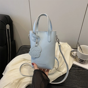 Mini Borsa a Tracolla in Pelle PU Minimalista per Donna Moda Piccola Borsa a Mano Quadrata Con Ciondolo Cane Tinta Unita
