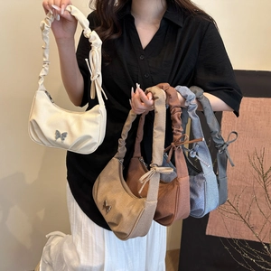 Sacs croissants froncés chics avec nœuds en beige, marron, bleu et gris pour femmes