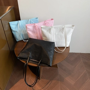 Large Capacity Woven Tote Bag For Women Casual Stylish Solid Color PU Leather Shoulder Bag Elegant Daily Commuting Handbag