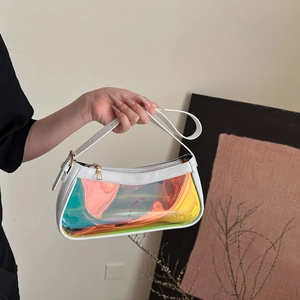 Sac à épaule en PVC blanc minimaliste avec panneaux holographiques et fermeture éclair dorée