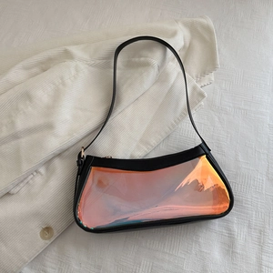 Sac sous les bras en PVC transparent holographique avec bordure en cuir noir chic
