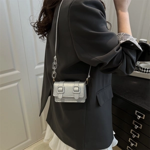 Mini borsa a tracolla argento con trama in carbonio e catena in acrilico moda 2025