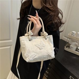 Sac Bandoulière Broderie Papillon Dentelle Femmes Douce Florale Sac À Main Seau Mode Été Niche