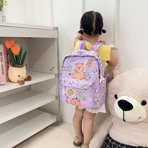 Cute purple toddler backpack with cartoon bears and large capacity for daily school use
