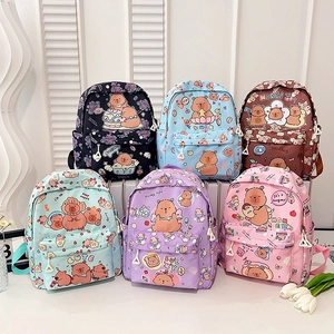 Cartoon Capybara waterproof backpacks in six vibrant colors for students and teens