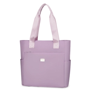 Lavender purple lightweight oxford cloth tote bag with front zipper pocket and side pockets
