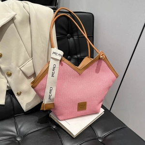 Große Kapazität V-Form Tragetasche Für Damen PU Leder Kontrastfarbe Schultertasche Lässige Pendler Handtasche