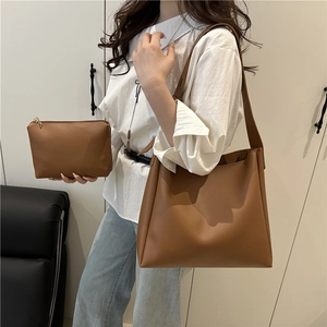 Minimalist PU Leather Tote Bag Set Large Capacity Shoulder Handbag With Small Pouch For Women Daily Commuting Office