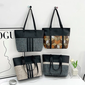 Sommer-Patchwork-Tragetaschen mit Tweed und geometrischen Mustern für den Alltag