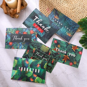 Tropical forest style thank you cards with green leaves and sea turtle designs