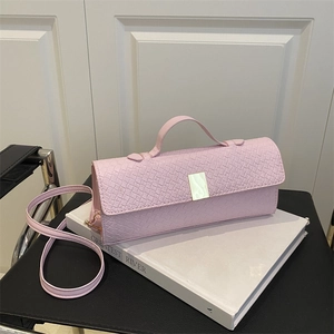 Women Woven Texture PU Leather Crossbody Bag Chic Horizontal Square Shoulder Bag Small Handbag With Metal Lock For Ladies