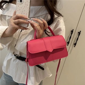 Elegant rose red square handbag with top handle and adjustable strap for women