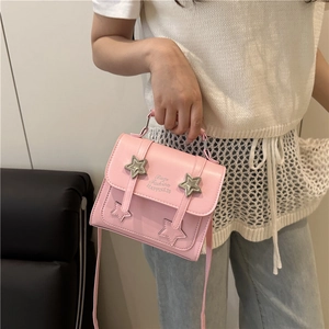 Women PU Leather Handbag Fashion Square Shoulder Crossbody Bag With Star Metal Buckle Cute Minimalist Handheld Purse