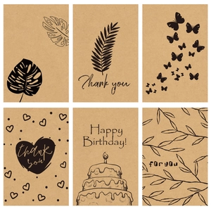 Set di 6 biglietti d'auguri assortiti in carta kraft per compleanno e ringraziamenti