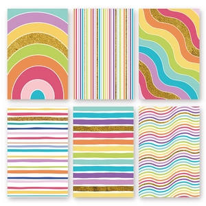 Set of 6 rainbow greeting cards with gold glitter accents and diverse geometric patterns