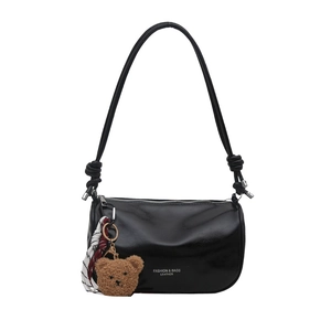 Sac bowling noir brillant avec fermeture éclair et pendentif ours mignon