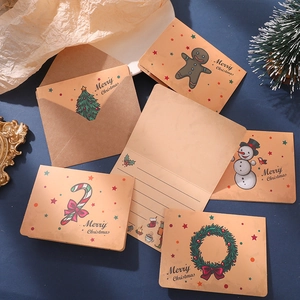 Vintage Kraft paper Christmas cards set with festive illustrations and envelopes