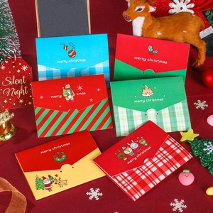 Cartoon Christmas Greeting Cards With Envelopes Set Cute Santa Reindeer Bear Pattern Folding Holiday Note Cards For Xmas Gift Message