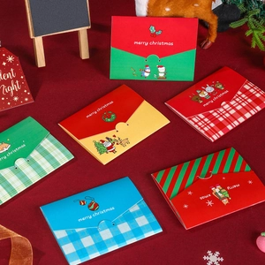 Cartoon Christmas folding greeting cards with envelopes in vibrant festive colors