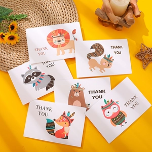 Bohemian Animal Thank You Cards And Envelopes Cartoon Lion Bear Fox Owl Pattern Message Cards For Teacher Gift Greeting Card