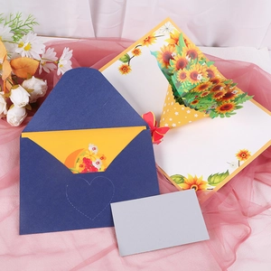 3D sunflower pop-up greeting card set with navy envelope for Teachers' Day and birthdays