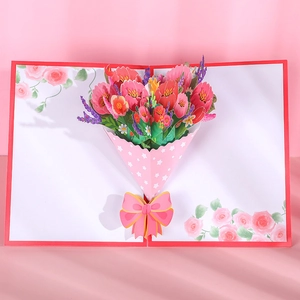 3D Popup Greeting Card Handmade Paper Flower Bouquet Tulip Carnation Sunflower For Mother Teacher Birthday Wedding Gift Card