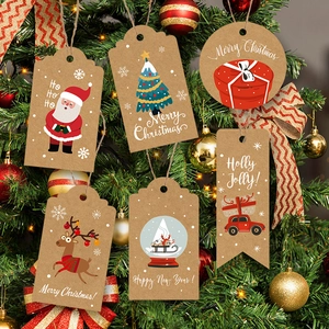 48PCS vintage kraft paper Christmas gift tags with hemp ropes for festive tree decoration