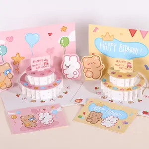 3D Pop-Up Verjaardagskaart Schattige Cartoon Beer Konijn Taart Ontwerp DIY Leeftijd Wenskaart Met Enveloppe Voor Kinderen Vrouwen Cadeau