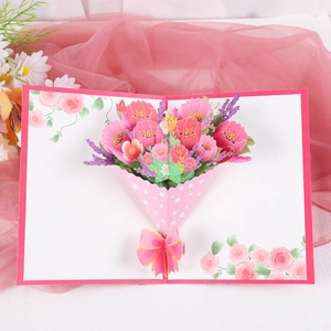 3D Popup Flower Greeting Card Handmade Paper Bouquet Greeting Card For Birthday Wedding Anniversary Mother's Day With Envelope