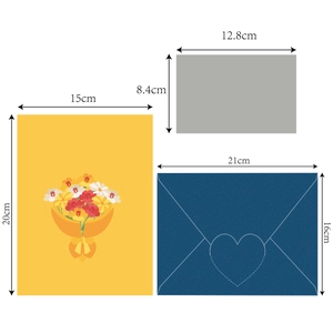 3D floral greeting card set with 20x15cm yellow bouquet card and blue heart envelope