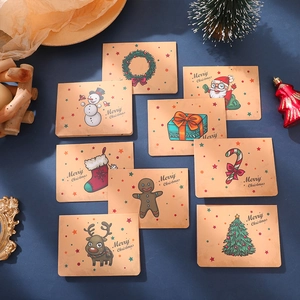 Set of 9 vintage kraft Christmas cards with Santa and reindeer on deep blue background