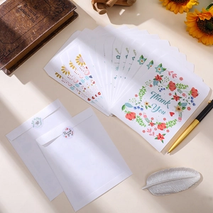 Floral Thank You envelope set with matching stickers and elegant hand-painted wreath