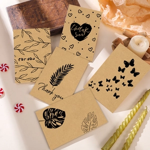 Set di 6 biglietti d'auguri vintage in carta kraft con stampe botaniche e buste