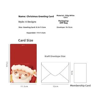 Détails de la carte Père Noël 8,5x11,5cm avec dorure et dimensions de l'enveloppe