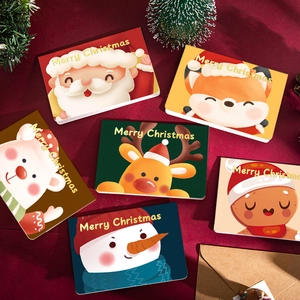 Lot détaillé de six cartes de Noël festives avec personnages de dessins et enveloppes