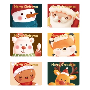Lot de 6 cartes de vœux de Noël avec dessins animés et texte Merry Christmas en feuille d'or