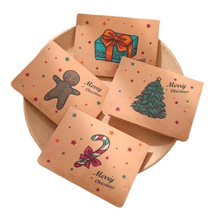 Set of 4 vintage kraft Merry Christmas folding cards with gingerbread man and tree designs