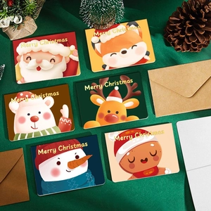 Lot de 6 cartes de Noël avec animaux mignons en dessin animé et texte doré avec enveloppes